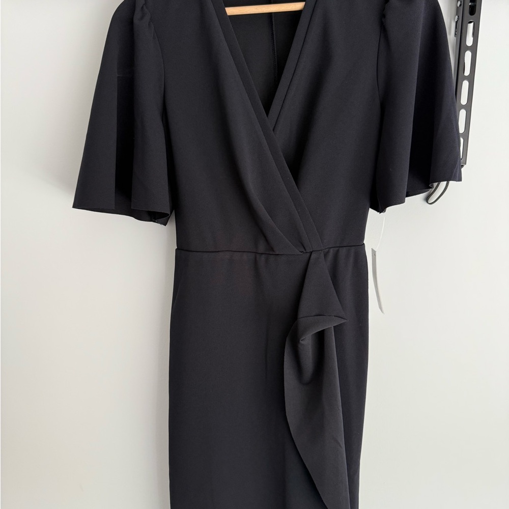 Donna Morgan Black Flutter Sleeve Wrap Dress